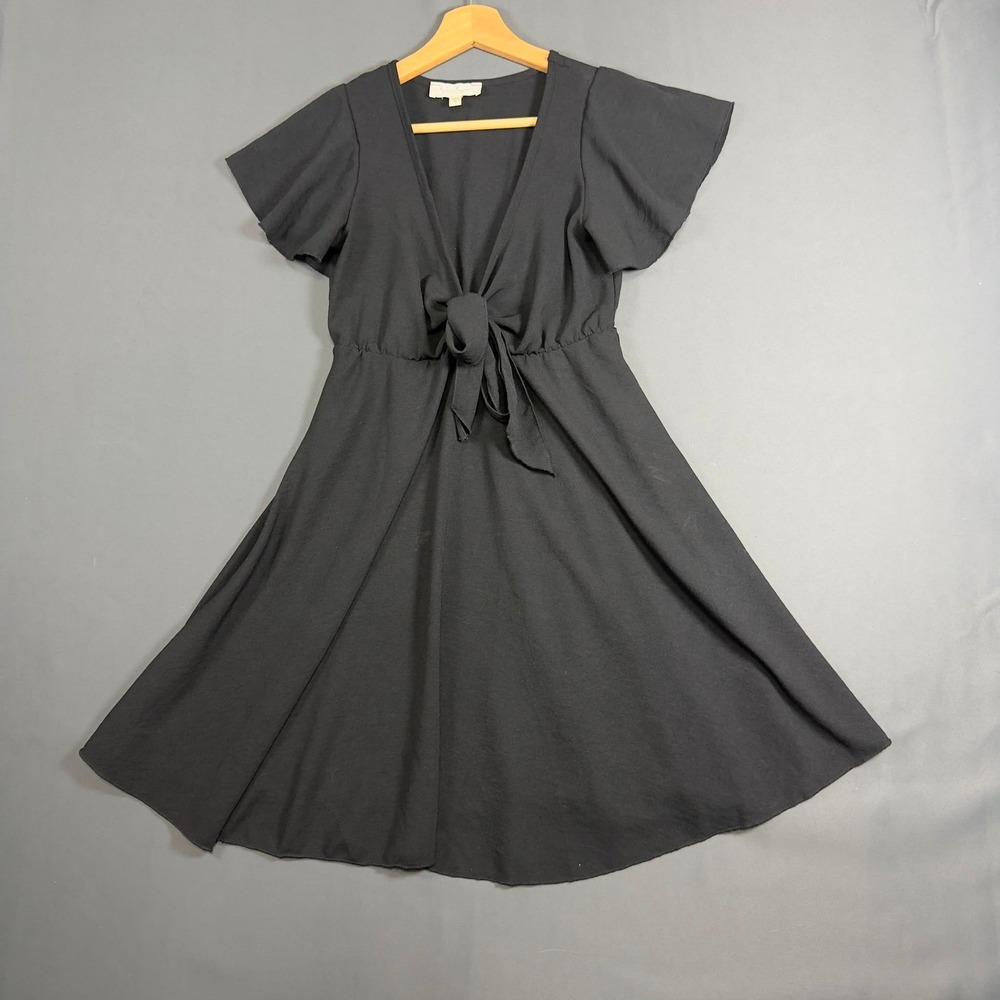 Jessica Simpson Black Tie Front Flutter Sleeve Fit & Flare Dress Small